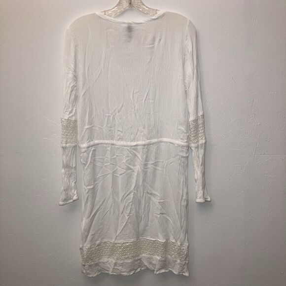H&M DIVIDED sz S White Flowy Crinkle Tunic Top Swim Cover Dress Drawstring Waist - Picture 3 of 4